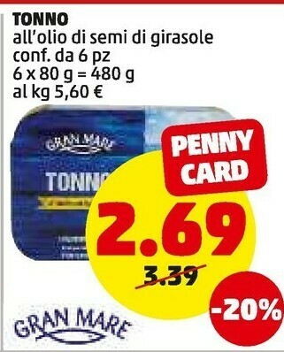 PENNY Tonno all' olio di semi di girasole offerta