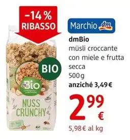 dm drogerie markt dmBio müsli croccante con miele e frutta secca offerta