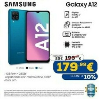Euronics Galaxy a12 sm-a125f 16,5 cm (6.5") 4g usb tipo-c 4 gb 128 gb 5000 mah blu offerta