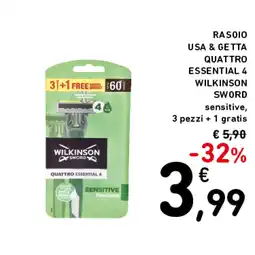 Spazio Conad RASOIO USA E GETTA ESSENTIAL 4 WILKINSON SWORD offerta