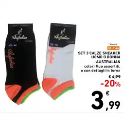Spazio Conad SET 3 CALZE SNEAKER UOMO O DONNA AUSTRALIAN offerta