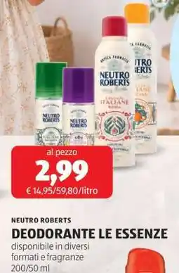 ALDI NEUTRO ROBERTS DEODORANTE LE ESSENZE offerta