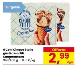 Eurospar 6 Coni Cinque Stelle gusti assortiti Sammontana offerta