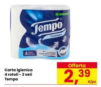 Eurospar Carta igienica 4 rotoli – 2 veli Tempo offerta