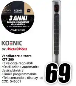 MediaWorld KOENIC Ventilatore a torre KTF 200 offerta