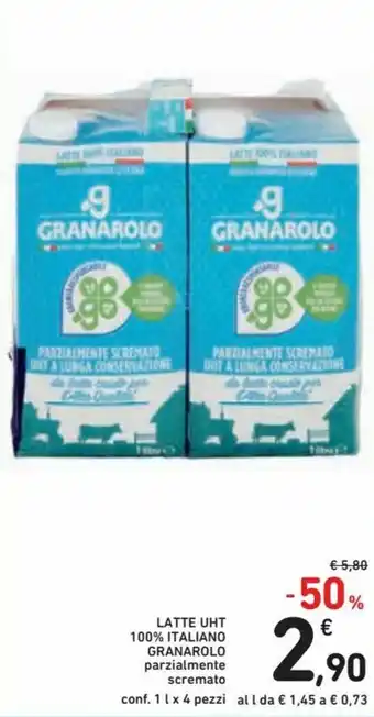 Spazio Conad Granarolo Latte UHT 100% Italiano Parzialmente Scremato conf. 1 l x 4 pezzi offerta