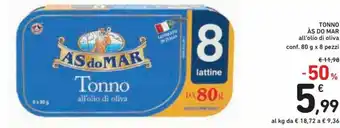 Spazio Conad Às Do Mar Tonno All'Olio Di Oliva conf. 80 g x 8 pezzi offerta