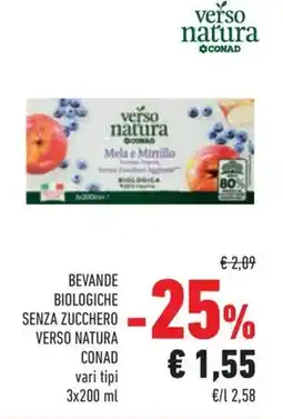 Conad Bevande biologiche senza zucchero VERSO NATURA CONAD offerta