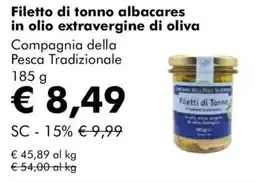 NaturaSì Filetto di tonno albacares in olio extravergine di oliva Compagnia della Pesca Tradizionale offerta