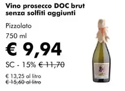 NaturaSì Vino prosecco DOC brut senza solfiti aggiunti Pizzolato offerta