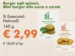 NaturaSì Burger agli spinaci, Mini burger alla zucca e carote Sì Essenziali NaturaSì offerta