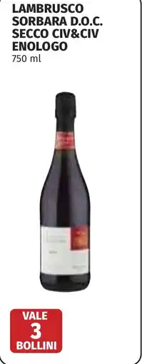 Coop Lambrusco sorbara d.o.c. secco CIV&CIV ENOLOGO offerta