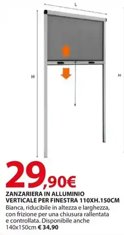 Kreo Brico e Casa Zanzariera in alluminio verticale per finestra 110xh.150cm offerta