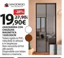 Kreo Brico e Casa Sangiorgio zanzariera con chiusura magnetica 150x250cm offerta