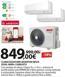 Kreo Brico e Casa ARISTON CLIMATIZZATORE INVERTER NEVIS DUAL 9000+12000 BTU offerta