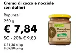NaturaSì Crema di cocco e nocciole con datteri Rapunzel offerta