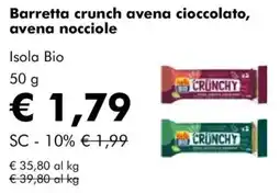 NaturaSì Barretta crunch avena cioccolato, avena nocciole Isola Bio offerta