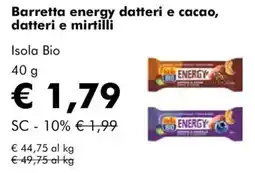 NaturaSì Barretta energy datteri e cacao, datteri e mirtilli Isola Bio offerta