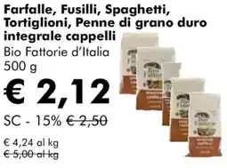 NaturaSì Farfalle, Fusilli, Spaghetti, Tortiglioni, Penne di grano duro integrale cappelli Bio Fattorie d'Italia offerta
