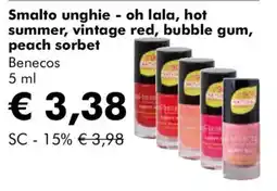 NaturaSì Smalto unghie - oh lala, hot summer, vintage red, bubble gum, peach sorbet Benecos offerta
