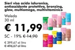 NaturaSì Sieri viso acido ialuronico, antiossidante protettivo, bronzing, glow, multiomega, multivitaminico Weleda offerta