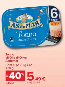 Carrefour Market Tonno all'Olio di Oliva Asdomar offerta