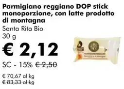 NaturaSì Parmigiano reggiano DOP stick monoporzione, con latte prodotto di montagna Santa Rita Bio offerta