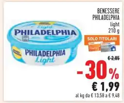 Conad BENESSERE PHILADELPHIA light 210 g offerta