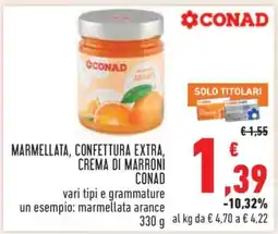 Conad MARMELLATA, CONFETTURA EXTRA, CREMA DI MARRONI CONAD offerta