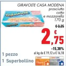 Conad GIRAVOLTE CASA MODENA prosciutto cotto e mozzarella 170 g offerta