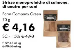 NaturaSì Strisce monoproteiche di salmone, di anatra per cani Farm Company Green offerta