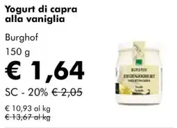 NaturaSì Yogurt di capra alla vaniglia Burghof offerta