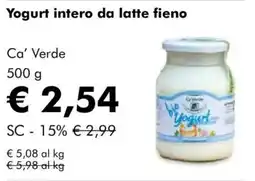 NaturaSì Yogurt intero da latte fieno Ca' Verde offerta