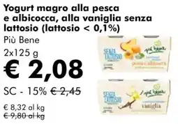 NaturaSì Yogurt magro alla pesca e albicocca, alla vaniglia senza lattosio (lattosio < 0,1%) Più Bene offerta