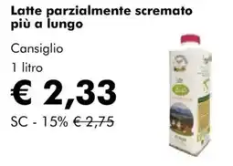 NaturaSì Latte parzialmente scremato più a lungo Cansiglio offerta