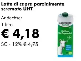 NaturaSì Latte di capra parzialmente scremato UHT Andechser offerta