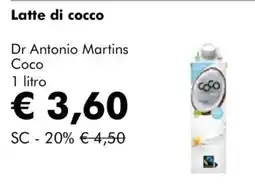 NaturaSì Latte di cocco Dr Antonio Martins Coco offerta