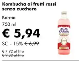 NaturaSì Kombucha ai frutti rossi senza zucchero Karma offerta