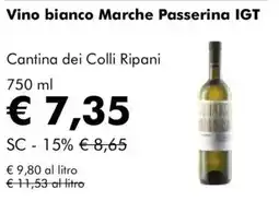 NaturaSì Vino bianco Marche Passerina IGT Cantina dei Colli Ripani offerta