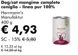 NaturaSì Dog/cat mangime completo coniglio - linea pur 100% Herrmann's Manufaktur offerta