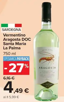 Carrefour Market Vermentino Aragosta DOC Santa Maria La Palma offerta
