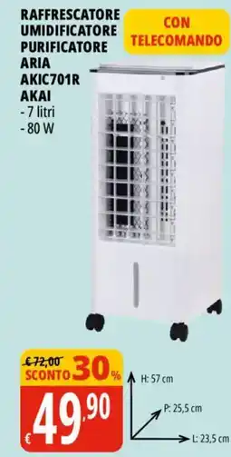 Tigros RAFFRESCATORE UMIDIFICATORE PURIFICATORE ARIA AKIC701R AKAI offerta