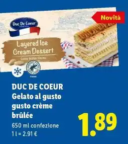 Lidl DUC DE COEUR Gelato al gusto gusto crème brûlée offerta