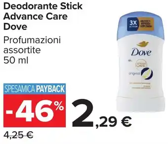 Carrefour Deodorante Stick Advance Care Dove offerta