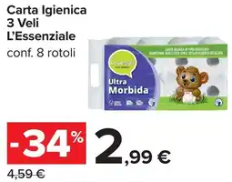 Carrefour Carta Igienica 3 Veli L'Essenziale offerta