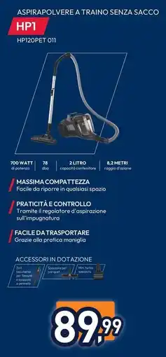 Unieuro HOOVER ASPIRAPOLVERE A TRAINO SENZA SACCO HP1 offerta
