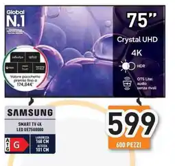 Unieuro SAMSUNG SMART TV 4K LED UE75U8000 offerta