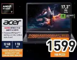 Unieuro acer GAMING NITRO V 17 AI (ANV17-41-R51Y) offerta