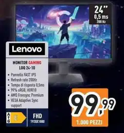 Unieuro Lenovo MONITOR GAMING LOQ 24-10 offerta