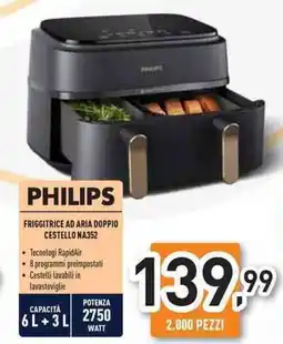 Unieuro Philips friggitrice ad aria doppio cestello NA352 offerta